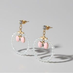 Elegant Pink Bow Crystal Earrings